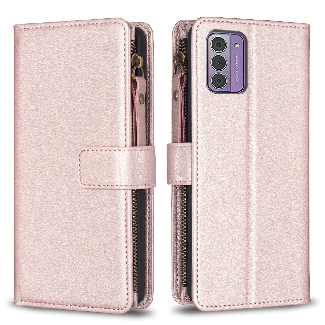 Nokia G42 Leather Flip Phone Case with Zipper Wallet and 9 Card Slots, Durable PU + TPU Material