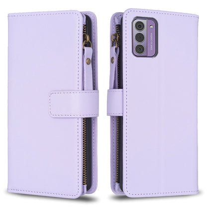 Nokia G42 Leather Flip Phone Case with Zipper Wallet and 9 Card Slots, Durable PU + TPU Material