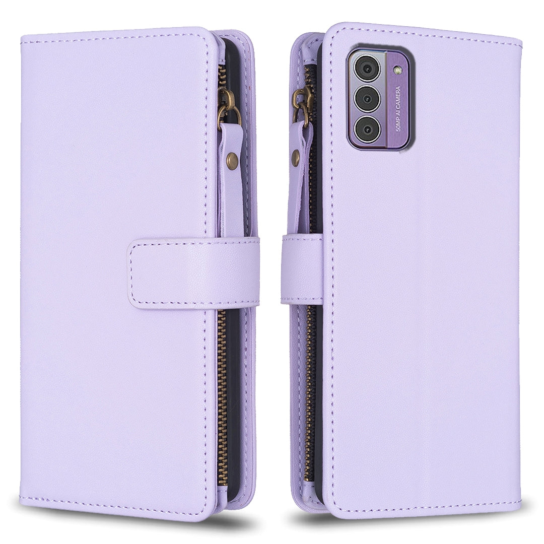 Nokia G310 Leather Flip Phone Case with Zipper Wallet and 9 Card Slots, Durable PU + TPU Material