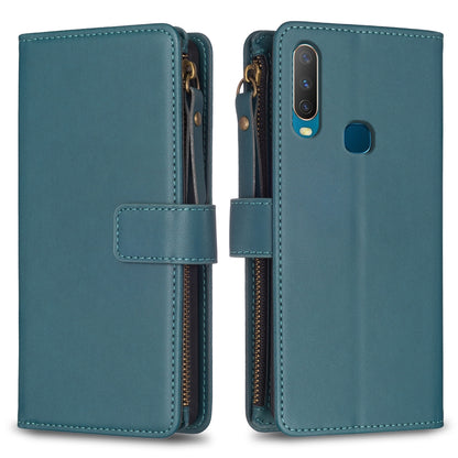 vivo Y11 Leather Flip Phone Case with Zipper Wallet and 9 Card Slots, Durable PU + TPU Material