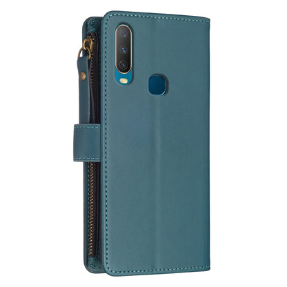 vivo Y11 Leather Flip Phone Case with Zipper Wallet and 9 Card Slots, Durable PU + TPU Material