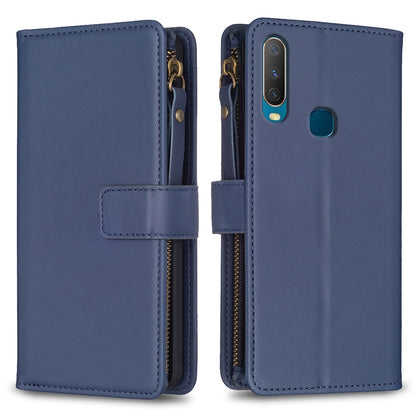 vivo Y11 Leather Flip Phone Case with Zipper Wallet and 9 Card Slots, Durable PU + TPU Material