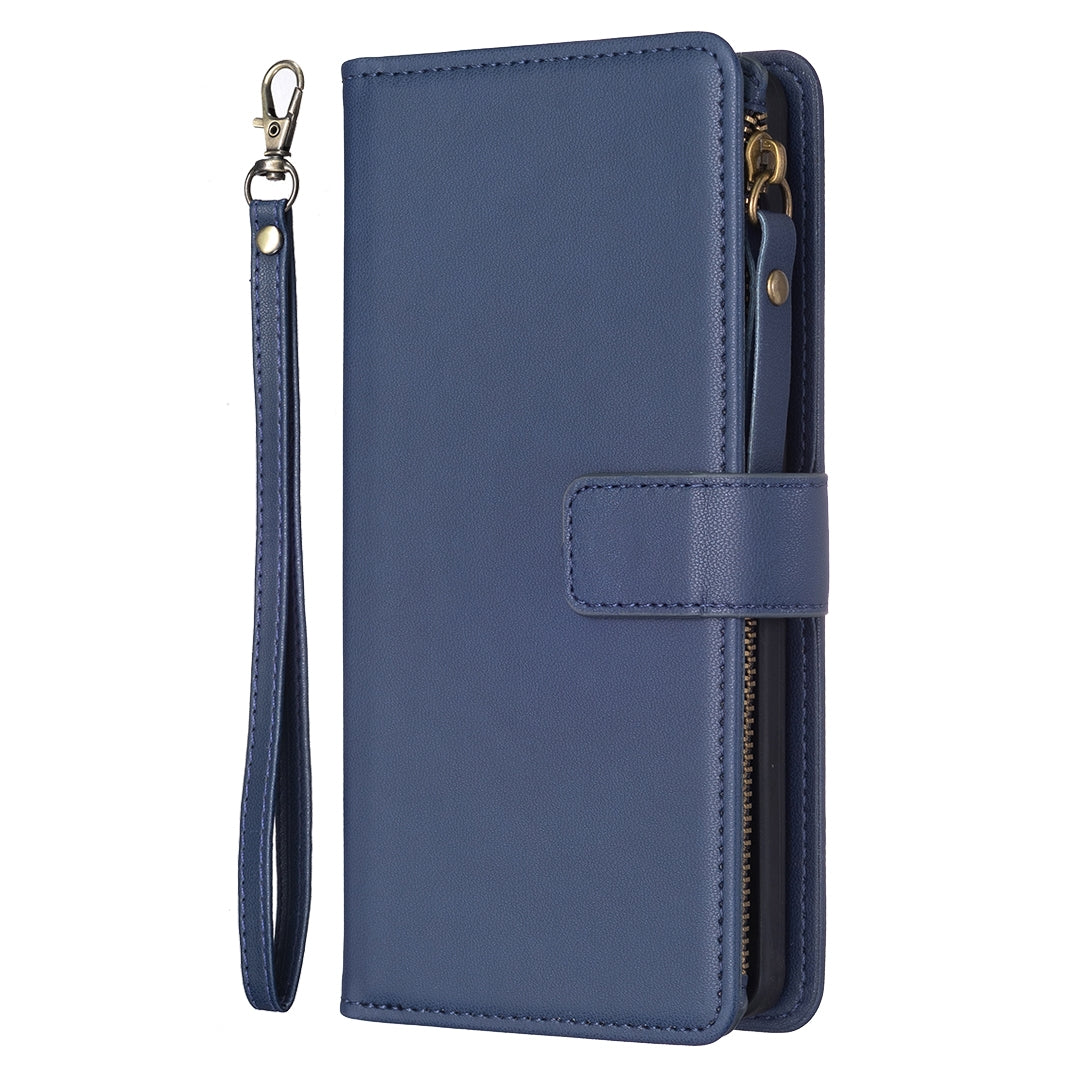 vivo Y11 Leather Flip Phone Case with Zipper Wallet and 9 Card Slots, Durable PU + TPU Material