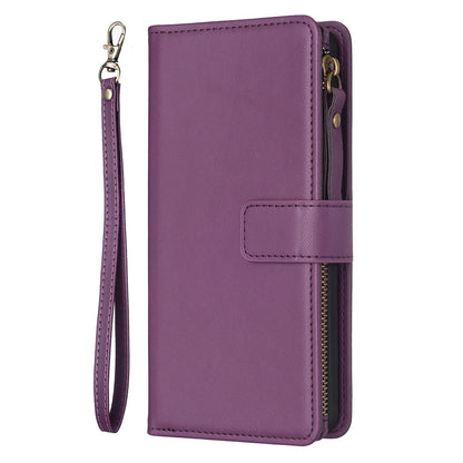 vivo Y11 Leather Flip Phone Case with Zipper Wallet and 9 Card Slots, Durable PU + TPU Material