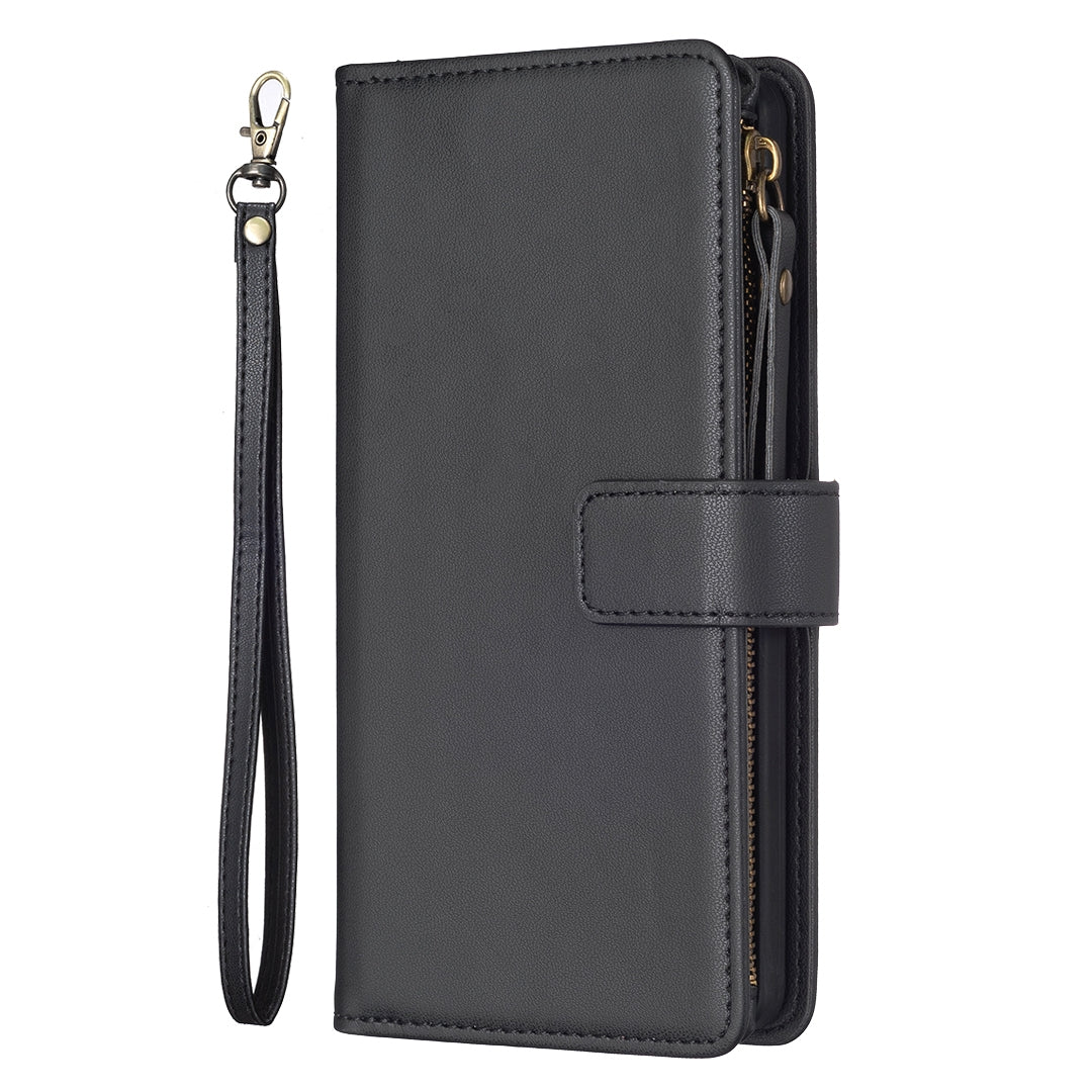 vivo Y11 Leather Flip Phone Case with Zipper Wallet and 9 Card Slots, Durable PU + TPU Material