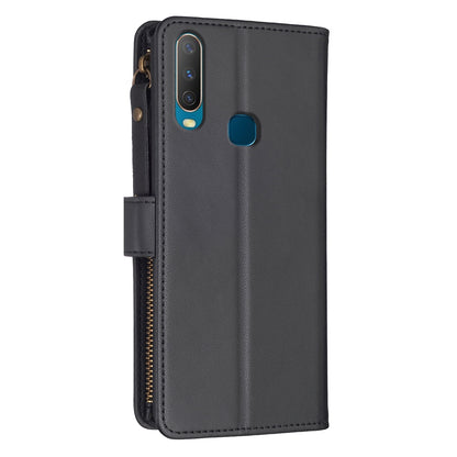 vivo Y11 Leather Flip Phone Case with Zipper Wallet and 9 Card Slots, Durable PU + TPU Material