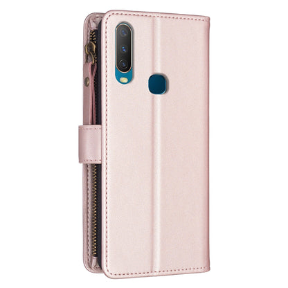 vivo Y11 Leather Flip Phone Case with Zipper Wallet and 9 Card Slots, Durable PU + TPU Material