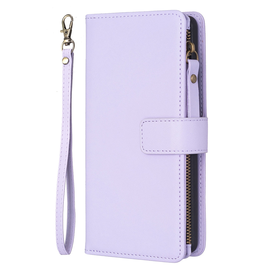 vivo Y11 Leather Flip Phone Case with Zipper Wallet and 9 Card Slots, Durable PU + TPU Material