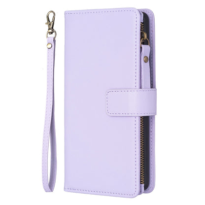 vivo Y11 Leather Flip Phone Case with Zipper Wallet and 9 Card Slots, Durable PU + TPU Material