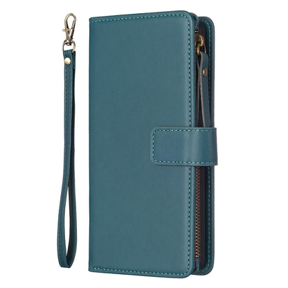 For vivo Y20 Leather Flip Phone Case with Zipper Wallet and 9 Card Slots, Durable PU + TPU Material