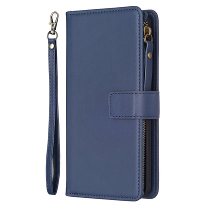 For vivo Y20 Leather Flip Phone Case with Zipper Wallet and 9 Card Slots, Durable PU + TPU Material