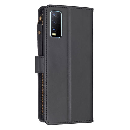 For vivo Y20 Leather Flip Phone Case with Zipper Wallet and 9 Card Slots, Durable PU + TPU Material
