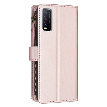 For vivo Y20 Leather Flip Phone Case with Zipper Wallet and 9 Card Slots, Durable PU + TPU Material