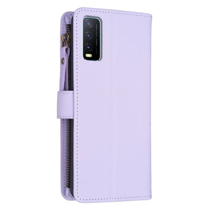 For vivo Y20 Leather Flip Phone Case with Zipper Wallet and 9 Card Slots, Durable PU + TPU Material