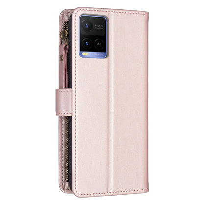 vivo Y33s Leather Flip Phone Case with Zipper Wallet and 9 Card Slots, Durable PU + TPU Material