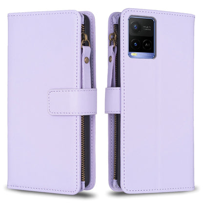 vivo Y21 Leather Flip Phone Case with Zipper Wallet and 9 Card Slots, Durable PU + TPU Material