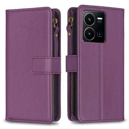 vivo Y35 4G Leather Flip Phone Case with Zipper Wallet and 9 Card Slots, Durable PU + TPU Material