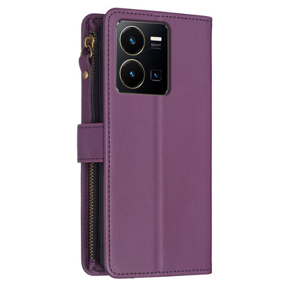 vivo Y35 4G Leather Flip Phone Case with Zipper Wallet and 9 Card Slots, Durable PU + TPU Material