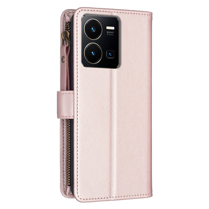 vivo Y22s Leather Flip Phone Case with Zipper Wallet and 9 Card Slots, Durable PU + TPU Material