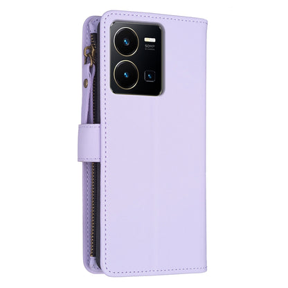 vivo Y22s Leather Flip Phone Case with Zipper Wallet and 9 Card Slots, Durable PU + TPU Material