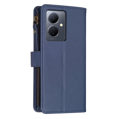 vivo Y78 5G Leather Flip Phone Case with Zipper Wallet and 9 Card Slots, Durable PU + TPU Material