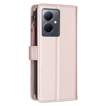 vivo Y78 5G Leather Flip Phone Case with Zipper Wallet and 9 Card Slots, Durable PU + TPU Material