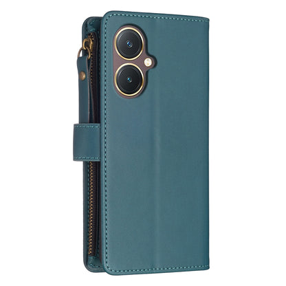 vivo Y27 4G Leather Flip Phone Case with Zipper Wallet and 9 Card Slots, Durable PU + TPU Material