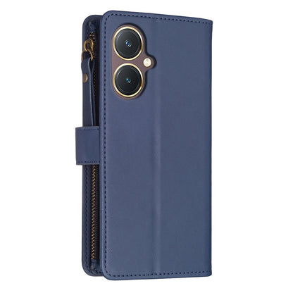 vivo Y27 4G Leather Flip Phone Case with Zipper Wallet and 9 Card Slots, Durable PU + TPU Material