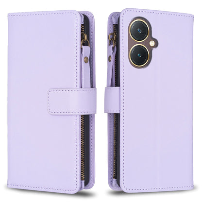 vivo Y27 4G Leather Flip Phone Case with Zipper Wallet and 9 Card Slots, Durable PU + TPU Material