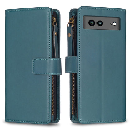 Google Pixel 7a Leather Flip Phone Case with Zipper Wallet and 9 Card Slots, Durable PU + TPU Material