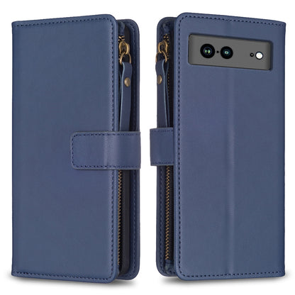 Google Pixel 7a Leather Flip Phone Case with Zipper Wallet and 9 Card Slots, Durable PU + TPU Material