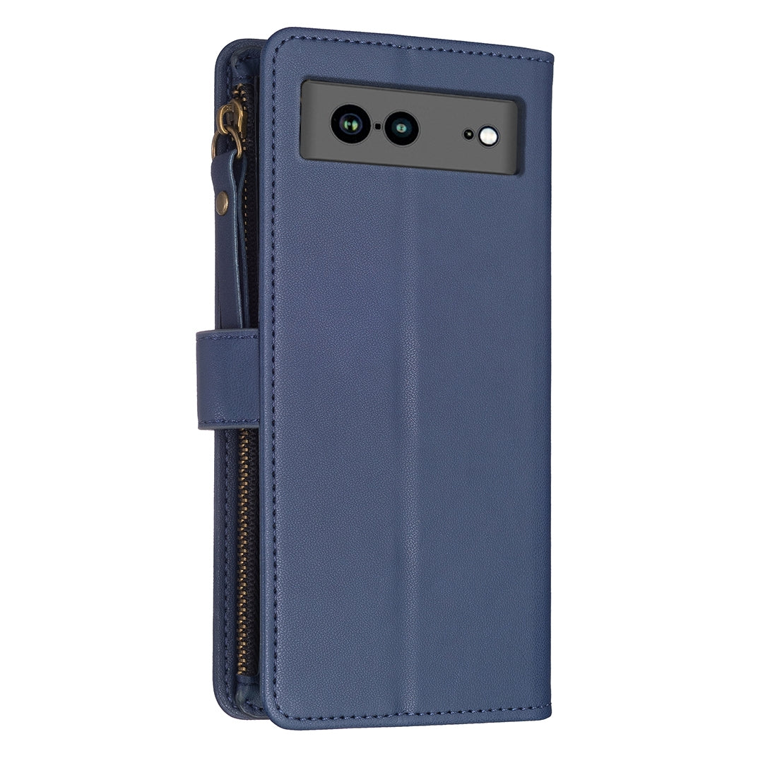 Google Pixel 7a Leather Flip Phone Case with Zipper Wallet and 9 Card Slots, Durable PU + TPU Material