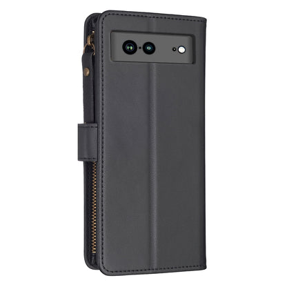 Google Pixel 7a Leather Flip Phone Case with Zipper Wallet and 9 Card Slots, Durable PU + TPU Material