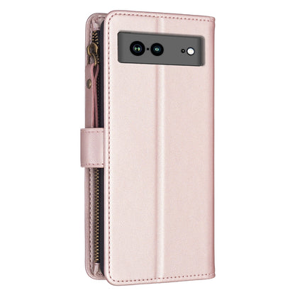 Google Pixel 7a Leather Flip Phone Case with Zipper Wallet and 9 Card Slots, Durable PU + TPU Material