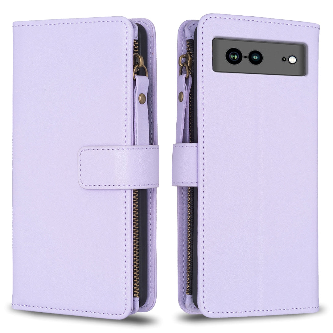 Google Pixel 7a Leather Flip Phone Case with Zipper Wallet and 9 Card Slots, Durable PU + TPU Material