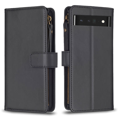 Google Pixel 7 Pro Leather Flip Phone Case with Zipper Wallet and 9 Card Slots, Durable PU + TPU Material