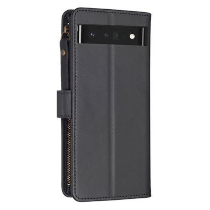 Google Pixel 7 Pro Leather Flip Phone Case with Zipper Wallet and 9 Card Slots, Durable PU + TPU Material