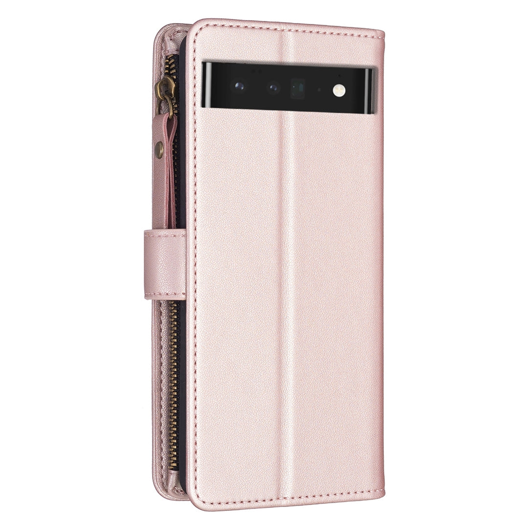 Google Pixel 7 Pro Leather Flip Phone Case with Zipper Wallet and 9 Card Slots, Durable PU + TPU Material