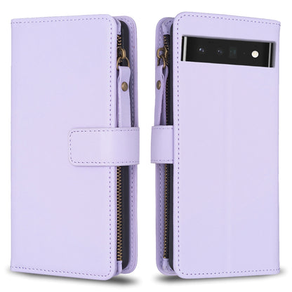 Google Pixel 7 Pro Leather Flip Phone Case with Zipper Wallet and 9 Card Slots, Durable PU + TPU Material