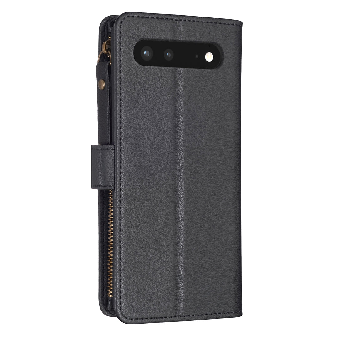 Google Pixel 7 Leather Flip Phone Case with Zipper Wallet and 9 Card Slots, Durable PU + TPU Material