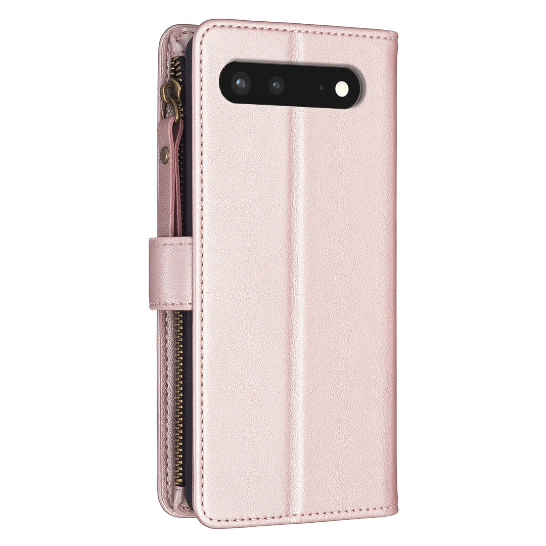 Google Pixel 7 Leather Flip Phone Case with Zipper Wallet and 9 Card Slots, Durable PU + TPU Material