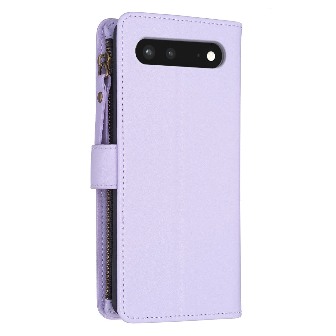 Google Pixel 7 Leather Flip Phone Case with Zipper Wallet and 9 Card Slots, Durable PU + TPU Material