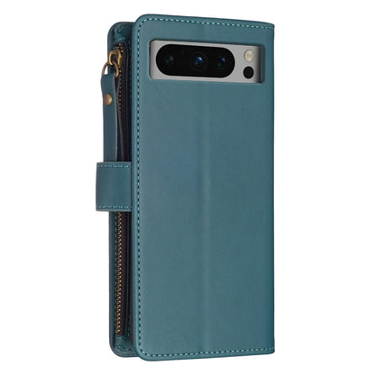 Google Pixel 8 Pro Leather Flip Phone Case with Zipper Wallet and 9 Card Slots, Durable PU + TPU Material