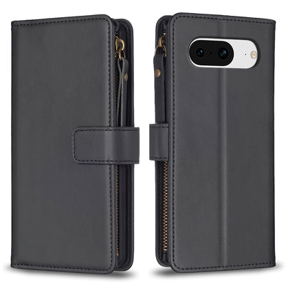 Google Pixel 8 Leather Flip Phone Case with Zipper Wallet and 9 Card Slots, Durable PU + TPU Material