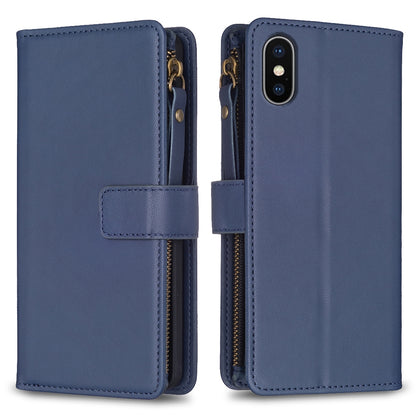 iPhone XS Leather Flip Phone Case with Zipper Wallet and 9 Card Slots, Durable PU + TPU Material