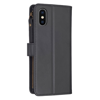 iPhone X Leather Flip Phone Case with Zipper Wallet and 9 Card Slots, Durable PU + TPU Material
