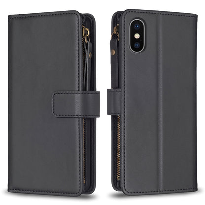 iPhone XS Leather Flip Phone Case with Zipper Wallet and 9 Card Slots, Durable PU + TPU Material
