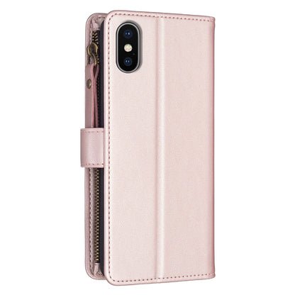 iPhone XS Leather Flip Phone Case with Zipper Wallet and 9 Card Slots, Durable PU + TPU Material