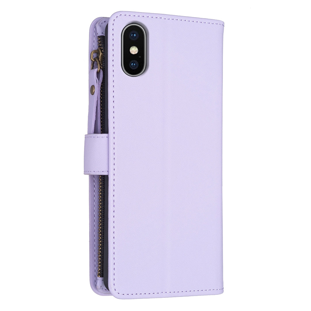 iPhone X Leather Flip Phone Case with Zipper Wallet and 9 Card Slots, Durable PU + TPU Material