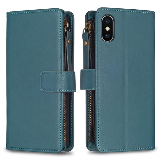 iPhone XS Max Leather Flip Phone Case with Zipper Wallet and 9 Card Slots, Durable PU + TPU Material